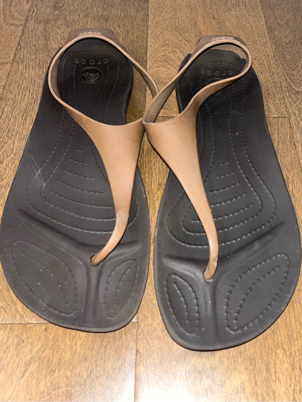 Crocs Serena Sexi Flip Flop Sandals Tan Thong Slingback Comfort Size 7